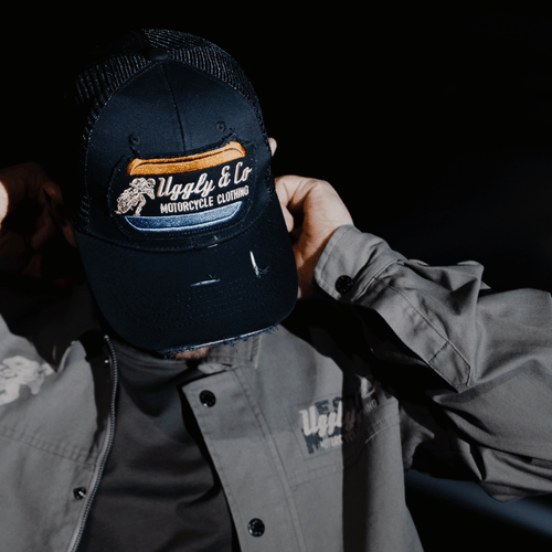 Black Flat Track Trucker Hat