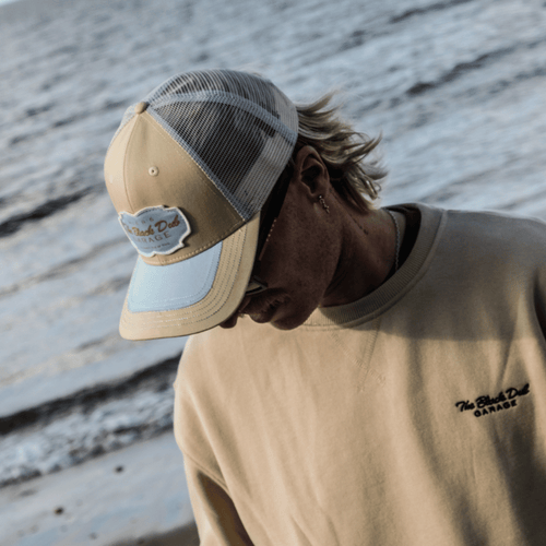 Beige & Sky Blue Black Dub Garage Trucker Hat