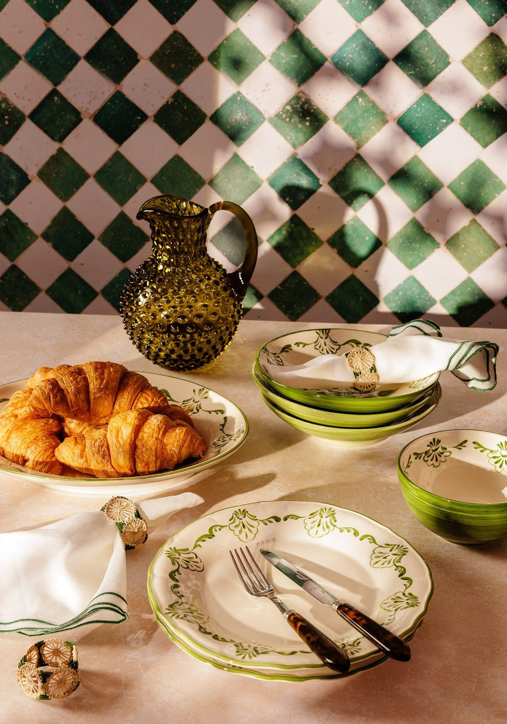 Atlántico Iraca Woven Napkin Ring, Green - Set of 4