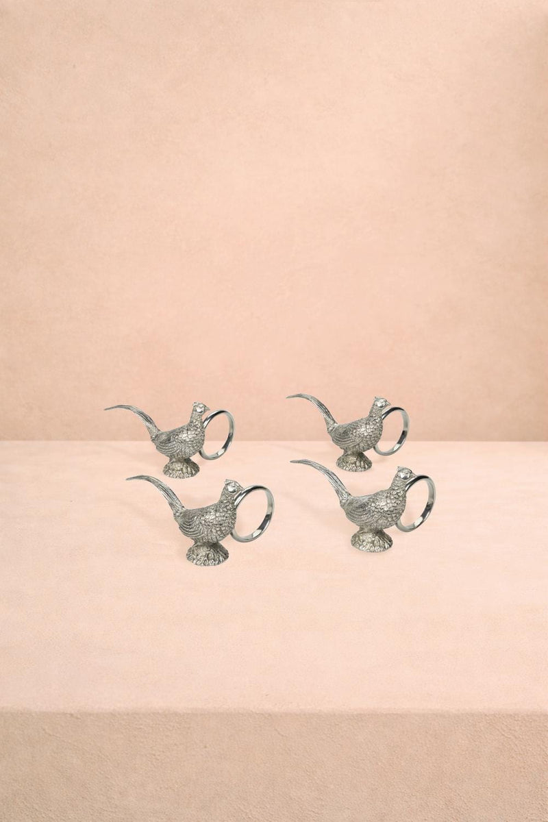 Pheasant Feathered Pewter  Napkin Ring - Set of 4