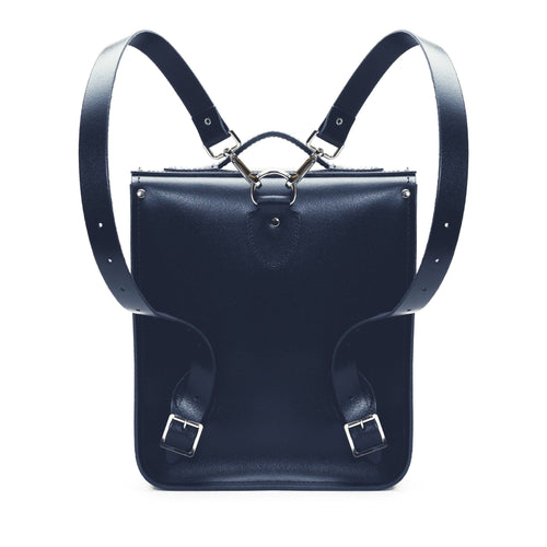 Handmade Leather City Backpack - Navy Blue