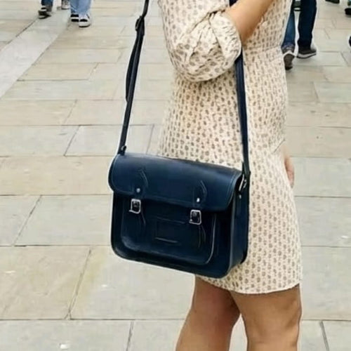 Handmade Leather Satchel - Navy Blue