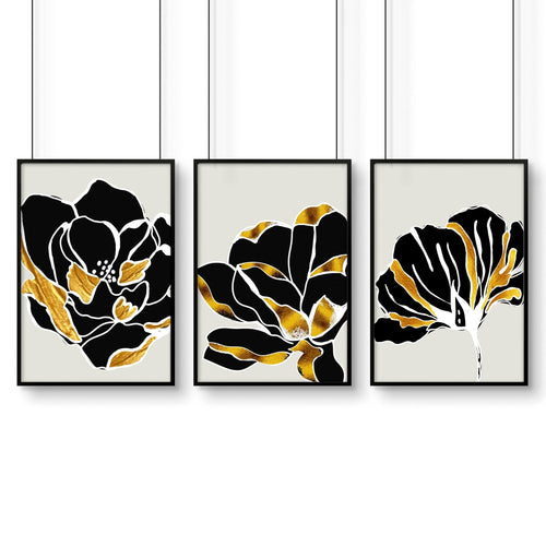 Bathroom decor gold | set of 3 framed wall art