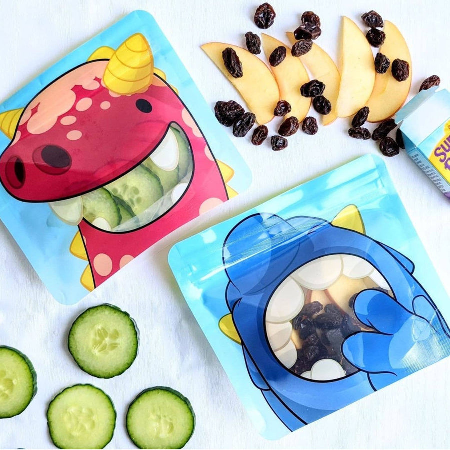 Nom Nom Kids Reusable Monster Snack Bags 4 Pack Stand Up Snack Pouches