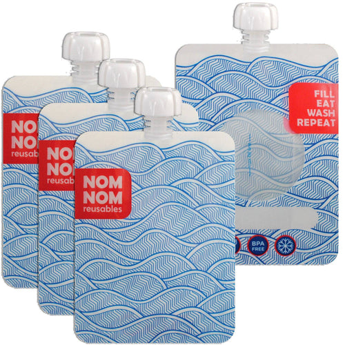 Nom Nom Kids Reusable Yogurt and Smoothie Pouches 4 Pack 250ml