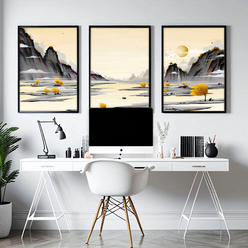 Wall art home office | set of 3 Japanese wall art
