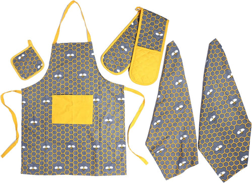 OLIVIA ROCCO Kitchen Sets With Apron Double Oven Gloves Towel Set Oven Mitts Pot Holder