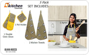 OLIVIA ROCCO Kitchen Sets With Apron Double Oven Gloves Towel Set Oven Mitts Pot Holder