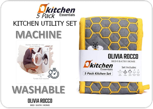 OLIVIA ROCCO Kitchen Sets With Apron Double Oven Gloves Towel Set Oven Mitts Pot Holder