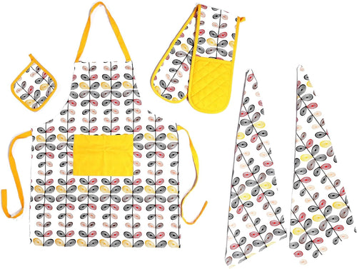 OLIVIA ROCCO Kitchen Sets With Apron Double Oven Gloves Towel Set Oven Mitts Pot Holder