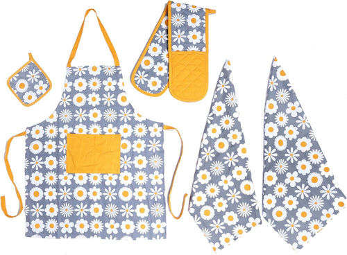 OLIVIA ROCCO Kitchen Sets With Apron Double Oven Gloves Towel Set Oven Mitts Pot Holder