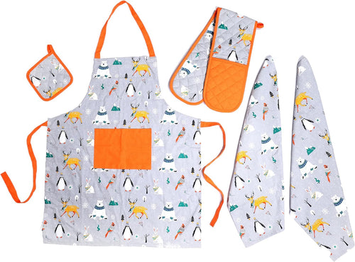 OLIVIA ROCCO Kitchen Sets With Apron Double Oven Gloves Towel Set Oven Mitts Pot Holder