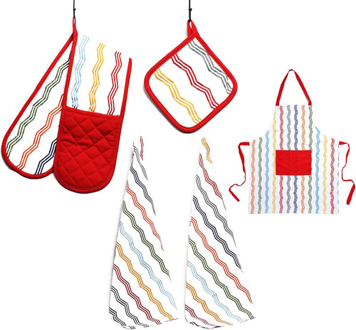 OLIVIA ROCCO Kitchen Sets With Apron Double Oven Gloves Towel Set Oven Mitts Pot Holder