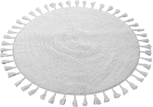 OLIVIA ROCCO Non Slip Round Tasselled Bath Mat 100% Cotton Absorbent Soft Plush Bathroom