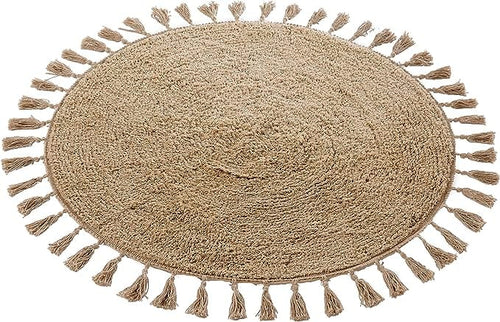 OLIVIA ROCCO Non Slip Round Tasselled Bath Mat 100% Cotton Absorbent Soft Plush Bathroom