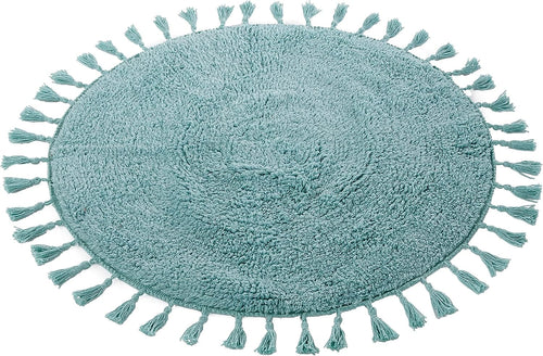 OLIVIA ROCCO Non Slip Round Tasselled Bath Mat 100% Cotton Absorbent Soft Plush Bathroom