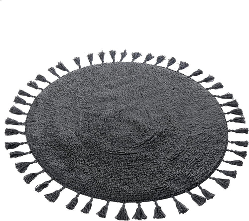OLIVIA ROCCO Non Slip Round Tasselled Bath Mat 100% Cotton Absorbent Soft Plush Bathroom