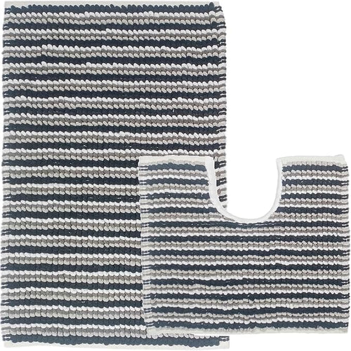 OLIVIA ROCCO Amalfi 2 Piece Bath Mat Set 100% Cotton Jumbo Plush Absorbent Pedestal Bath