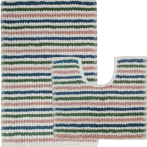 OLIVIA ROCCO Amalfi 2 Piece Bath Mat Set 100% Cotton Jumbo Plush Absorbent Pedestal Bath