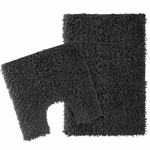 OLIVIA ROCCO Como 2 Piece Black Bath Mat And Pedestal Set Non Slip 100% Cotton Super Soft Easy-Care Home Essential