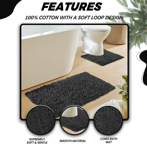 OLIVIA ROCCO Como 2 Piece Black Bath Mat And Pedestal Set Non Slip 100% Cotton Super Soft Easy-Care Home Essential