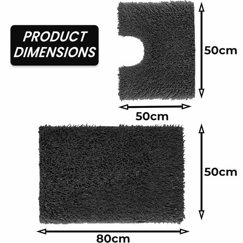 OLIVIA ROCCO Como 2 Piece Black Bath Mat And Pedestal Set Non Slip 100% Cotton Super Soft Easy-Care Home Essential