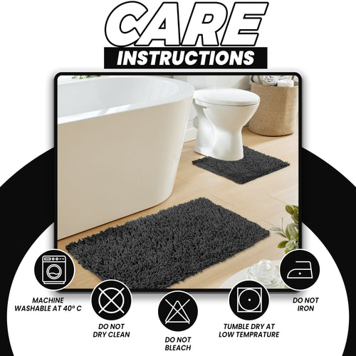 OLIVIA ROCCO Como 2 Piece Black Bath Mat And Pedestal Set Non Slip 100% Cotton Super Soft Easy-Care Home Essential