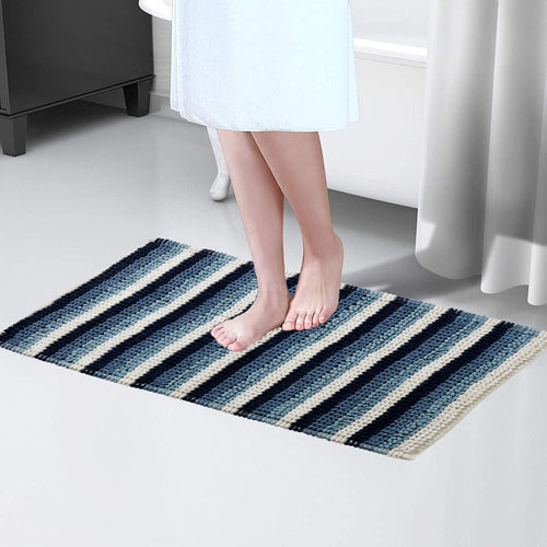 OLIVIA ROCCO Padstow Stripe Bathmat 50 x 80 cm Quick-Drying Anti-Slip Absorbent Durable