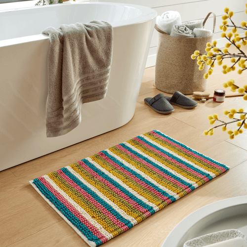 OLIVIA ROCCO Padstow Stripe Bathmat 50 x 80 cm Quick-Drying Anti-Slip Absorbent Durable