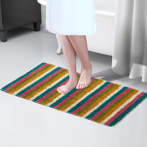 OLIVIA ROCCO Padstow Stripe Bathmat 50 x 80 cm Quick-Drying Anti-Slip Absorbent Durable