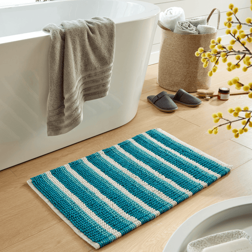 OLIVIA ROCCO Padstow Stripe Bathmat 50 x 80 cm Quick-Drying Anti-Slip Absorbent Durable
