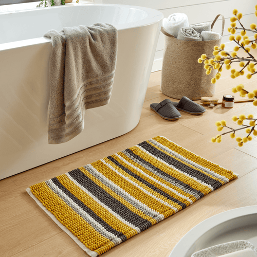 OLIVIA ROCCO Padstow Stripe Bathmat 50 x 80 cm Quick-Drying Anti-Slip Absorbent Durable
