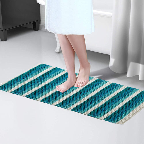 OLIVIA ROCCO Padstow Stripe Bathmat 50 x 80 cm Quick-Drying Anti-Slip Absorbent Durable
