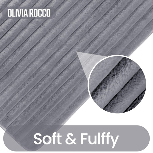 OLIVIA ROCCO 2 Piece Ribbed Bath Mat Set Charcoal Extra Soft Non Slip Super Absorbent