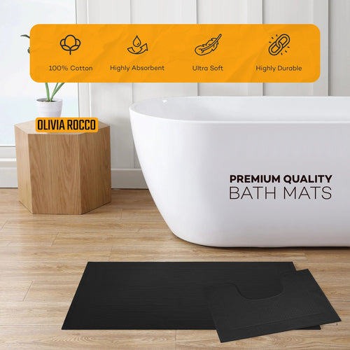 OLIVIA ROCCO Monaco 2 Piece Bath Mat And Pedestal Set Non Slip Water Absorbent 100% Cotton Easy-Care Hotel-Quality Textile