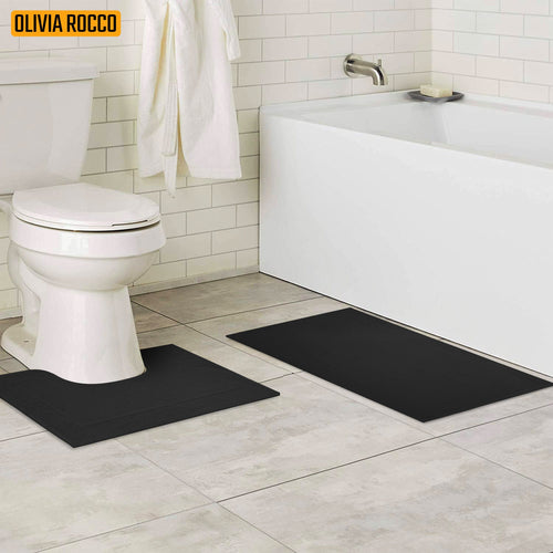 OLIVIA ROCCO Monaco 2 Piece Bath Mat And Pedestal Set Non Slip Water Absorbent 100% Cotton Easy-Care Hotel-Quality Textile