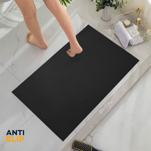 OLIVIA ROCCO Monaco 2 Piece Bath Mat And Pedestal Set Non Slip Water Absorbent 100% Cotton Easy-Care Hotel-Quality Textile