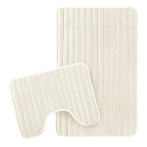 OLIVIA ROCCO 2 Piece Ribbed Bath Mat Set Cream Extra Soft Non Slip Super Absorbent Easy