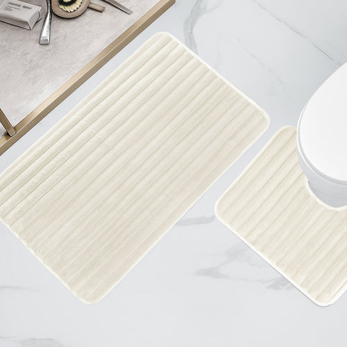 OLIVIA ROCCO 2 Piece Ribbed Bath Mat Set Cream Extra Soft Non Slip Super Absorbent Easy