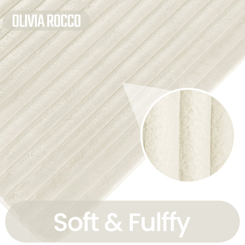 OLIVIA ROCCO 2 Piece Ribbed Bath Mat Set Cream Extra Soft Non Slip Super Absorbent Easy
