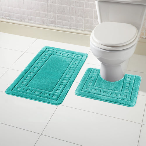 OLIVIA ROCCO Miami 2 Piece Duck Egg Bath Mat And Pedestal Set Non Slip Soft And Absorbent