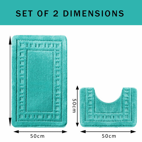 OLIVIA ROCCO Miami 2 Piece Duck Egg Bath Mat And Pedestal Set Non Slip Soft And Absorbent