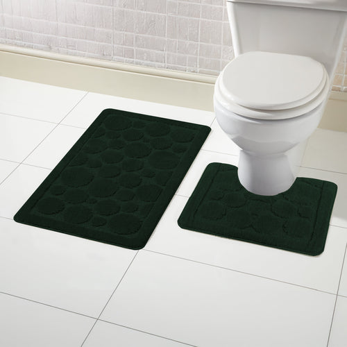 OLIVIA ROCCO Cali Bubbles Emerald Green Bath Mat And Pedestal Set Non Slip Hotel-Quality Everyday Comfort