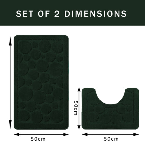 OLIVIA ROCCO Cali Bubbles Emerald Green Bath Mat And Pedestal Set Non Slip Hotel-Quality Everyday Comfort