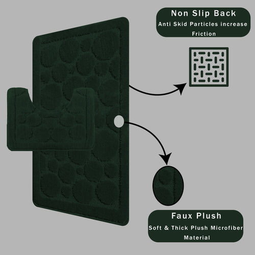 OLIVIA ROCCO Cali Bubbles Emerald Green Bath Mat And Pedestal Set Non Slip Hotel-Quality Everyday Comfort