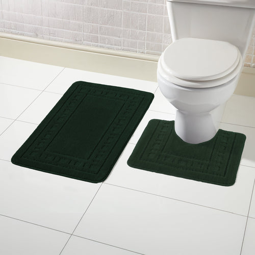 OLIVIA ROCCO Miami 2 Piece Emerald Green Bath Mat And Pedestal Set Non Slip Super Soft Easy-Care Home Essential