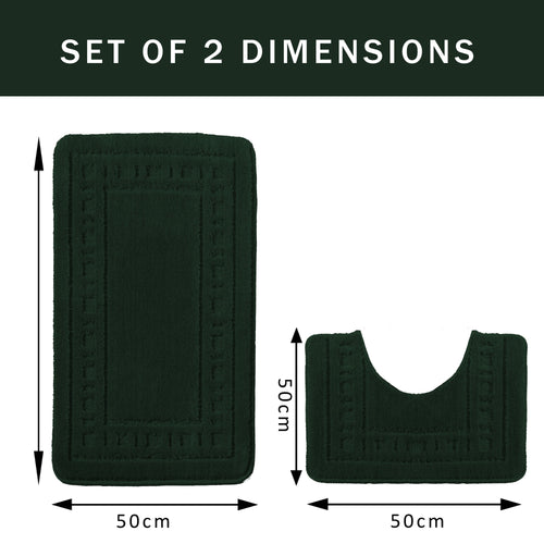 OLIVIA ROCCO Miami 2 Piece Emerald Green Bath Mat And Pedestal Set Non Slip Super Soft Easy-Care Home Essential