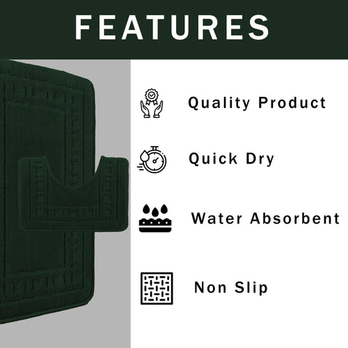 OLIVIA ROCCO Miami 2 Piece Emerald Green Bath Mat And Pedestal Set Non Slip Super Soft Easy-Care Home Essential