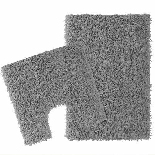 OLIVIA ROCCO Como 2 Piece Grey Bath Mat And Pedestal Set Non-Slip Super Absorbent Cotton Easy-Care Hotel-Quality Textile
