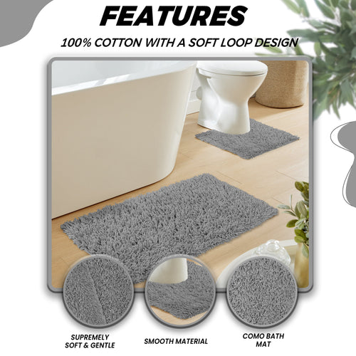 OLIVIA ROCCO Como 2 Piece Grey Bath Mat And Pedestal Set Non-Slip Super Absorbent Cotton Easy-Care Hotel-Quality Textile